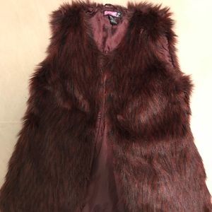 Burgundy faux fur vest